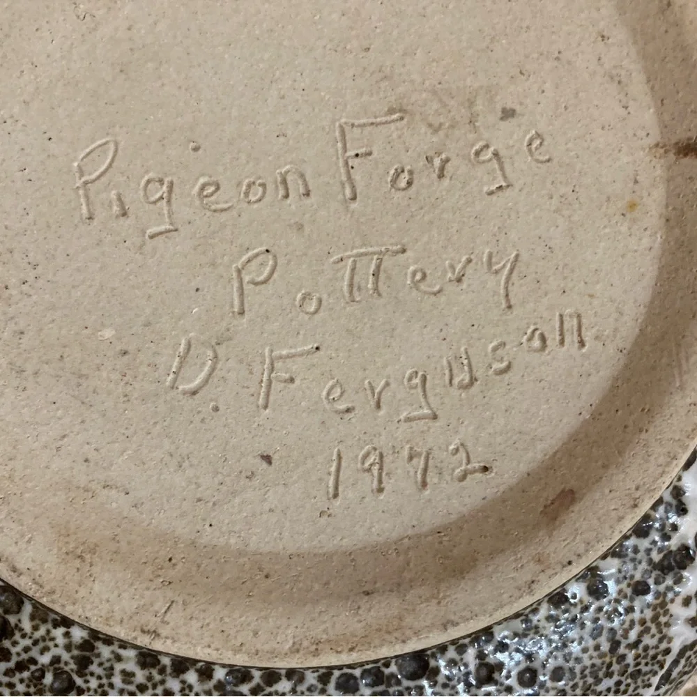 Pigeon Forge Crater Speckled Brown Bowl 1972 Signed D. Ferguson